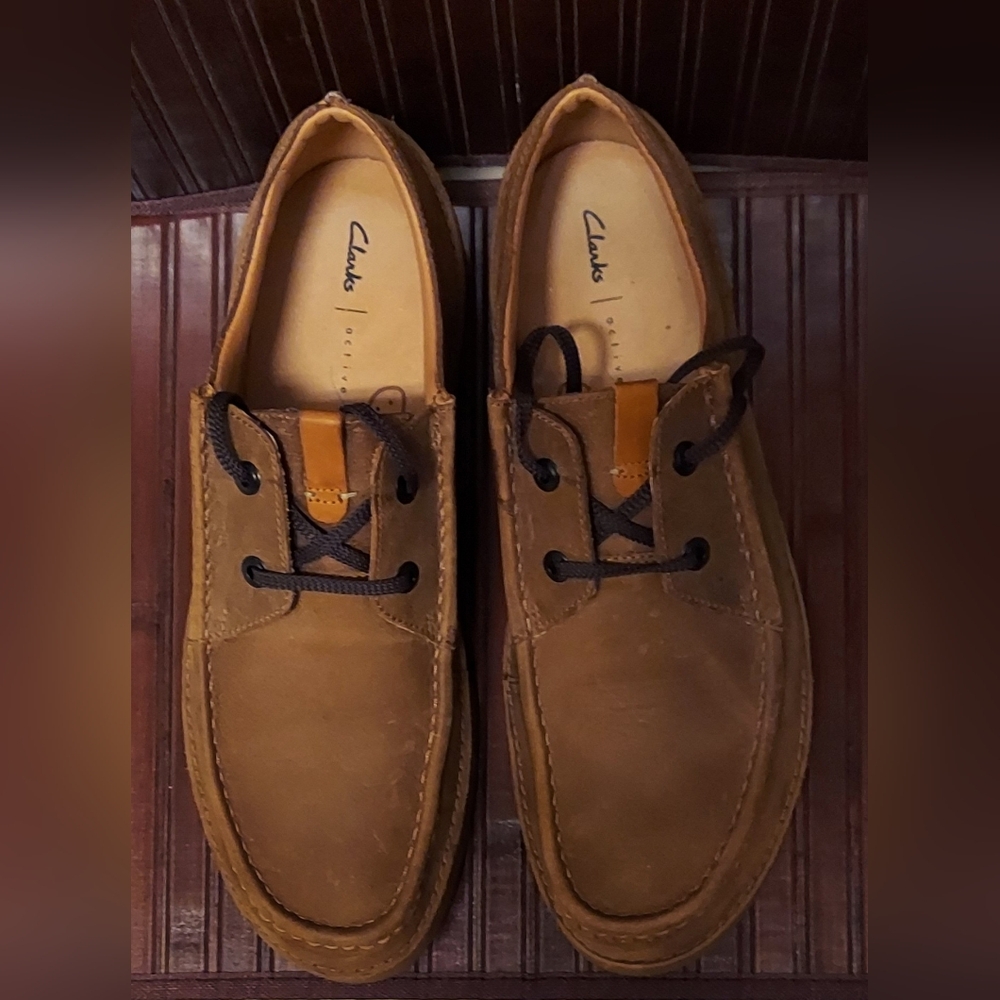 CLARKS OAKPARK ACTIVE AIR MENS TAN BROWN LEATHER LACEUP CASUAL OXFORDS SIZE 13 M